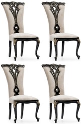 Casa Padrino conjunto de 4 sillas de comedor barrocos de lujo crema / negro / oro - Sillas de cocina de estilo barroco magníficos - Muebles de comedor barrocos - Muebles barroco