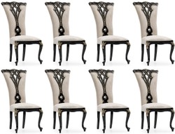 Casa Padrino luxury baroque dining chair set of 8 cream / black / gold - Magnificent baroque style kitchen chairs - Baroque dining room furniture - Luxury furniture baroque style