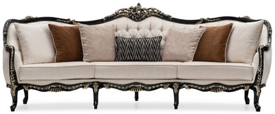 Casa Padrino Luxus Barock Wohnzimmer Set Creme / Schwarz / Gold - 2 Sofas & 2 Sessel & 1 Couchtisch & 2 Beistelltische - Handgefertigte Wohnzimmer Möbel im Barockstil - Edel & Prunkvoll