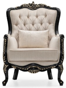 Casa Padrino Luxus Barock Wohnzimmer Set Creme / Schwarz / Gold - 2 Sofas & 2 Sessel & 1 Couchtisch & 2 Beistelltische - Handgefertigte Wohnzimmer Möbel im Barockstil - Edel & Prunkvoll