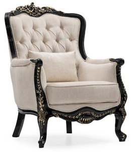Casa Padrino Luxus Barock Wohnzimmer Set Creme / Schwarz / Gold - 2 Sofas & 2 Sessel & 1 Couchtisch & 2 Beistelltische - Handgefertigte Wohnzimmer Möbel im Barockstil - Edel & Prunkvoll