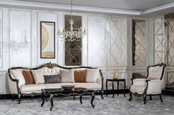 Casa Padrino luxury baroque living room set cream / black / gold - 2 Sofas & 2 Armchairs & 1 Coffee Table & 2 Side Tables - Handmade baroque living room furniture - Noble & Magnificent Casa Padrino luxury baroque living room set cream / black / gold - 2 Sofas & 2 Armchairs & 1 Coffee Table & 2 Side Tables - Handmade baroque living room furniture - Noble & Magnificent
