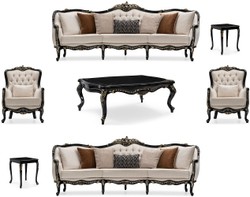 Casa Padrino luxury baroque living room set cream / black / gold - 2 Sofas & 2 Armchairs & 1 Coffee Table & 2 Side Tables - Handmade baroque living room furniture - Noble & Magnificent Casa Padrino luxury baroque living room set cream / black / gold - 2 Sofas & 2 Armchairs & 1 Coffee Table & 2 Side Tables - Handmade baroque living room furniture - Noble & Magnificent
