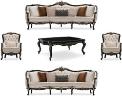 Casa Padrino luxury baroque living room set cream / black / gold - 2 Sofas & 2 Armchairs & 1 Coffee Table - Handmade baroque living room furniture - Noble & Magnificent Casa Padrino luxury baroque living room set cream / black / gold - 2 Sofas & 2 Armchairs & 1 Coffee Table - Handmade baroque living room furniture - Noble & Magnificent