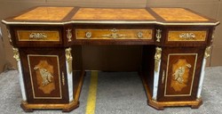 Casa Padrino baroque desk brown / light brown / white / gold - Handmade baroque style solid wood office table - Office furniture in baroque style - Baroque furniture