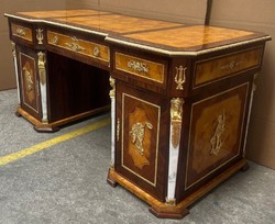 Casa Padrino baroque desk brown / light brown / white / gold - Handmade baroque style solid wood office table - Office furniture in baroque style - Baroque furniture