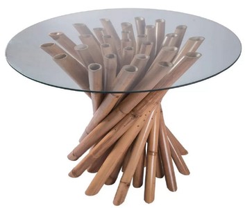 Casa Padrino luxury dining table natural Ø 120 x H. 80 cm - Round bamboo kitchen table with glass top - Dining room furniture - Bamboo furniture - Luxury furniture - Luxury dining room furnishings