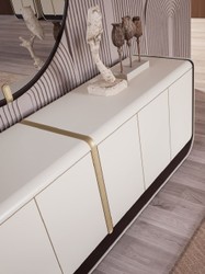 Casa Padrino luxury sideboard cream / black / beige 260 x 60 x H. 75 cm - Solid wood cabinet with 6 doors - Dining room furniture - Luxury furniture - Luxury furnishings