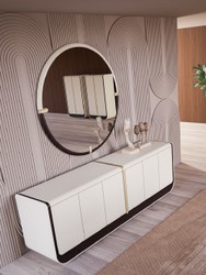 Casa Padrino luxury sideboard cream / black / beige 260 x 60 x H. 75 cm - Solid wood cabinet with 6 doors - Dining room furniture - Luxury furniture - Luxury furnishings