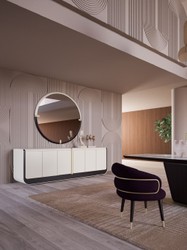 Casa Padrino luxury sideboard cream / black / beige 260 x 60 x H. 75 cm - Solid wood cabinet with 6 doors - Dining room furniture - Luxury furniture - Luxury furnishings