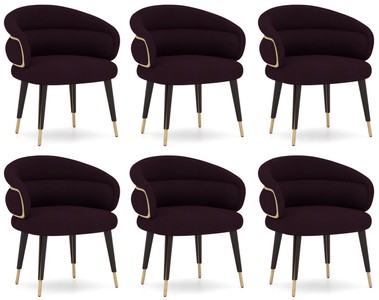 Luxus Esszimmerstuhl 6er Set Lila Schwarz Beige Luxury Dining Chair Set of 6 Purple Black Beige