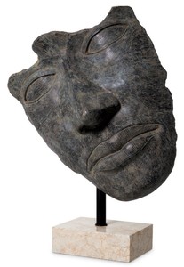 Casa Padrino sculpture décorative de luxe visage bronze antique / noir / beige 69 x 30,5 x H. 95 cm - Figure décorative avec socle en marbre - Accessoires déco - Qualité de luxe