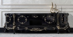 Casa Padrino luxury baroque TV cabinet black / gold - Magnificent solid wood sideboard with 4 doors and drawer - Living room furniture in baroque style - Baroque furniture - Noble & Magnificent