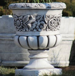 Casa Padrino pot de fleurs décoratif de jardin baroque gris Ø 48 x H. 62 cm - Cache-pot rond de style baroque - Décoration de jardin et terrasse baroque - Accessoires de jardin baroque