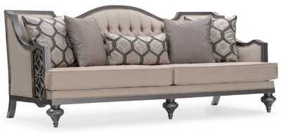 Casa Padrino divano da soggiorno barocco di lusso beige / grigio - Divano stile barocco fatto a mano con cuscini - Mobili da soggiorno di lusso in stile barocco - Mobili barocchi
