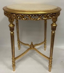 Casa Padrino table d'appoint baroque or / beige - Table ronde en bois massif de style ancien avec plateau en marbre - Meuble de salon de style baroque - Meuble de style ancien - Meuble baroque