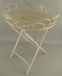 Casa Padrino Art Nouveau garden side table rustic white 63 x 48 x H. 70 cm - Foldable garden metal table - Baroque & Art Nouveau garden furniture