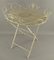 Casa Padrino Art Nouveau garden side table rustic white 63 x 48 x H. 70 cm - Foldable garden metal table - Baroque & Art Nouveau garden furniture