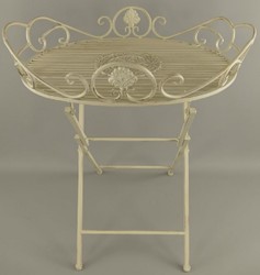 Casa Padrino Art Nouveau garden side table rustic white 63 x 48 x H. 70 cm - Foldable garden metal table - Baroque & Art Nouveau garden furniture