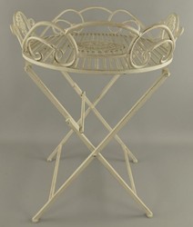 Casa Padrino Art Nouveau garden side table rustic white 63 x 48 x H. 70 cm - Foldable garden metal table - Baroque & Art Nouveau garden furniture