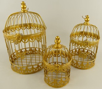 Casa Padrino Conjunto de Jaula Art Nouveau de 3 Oro - Jaulas de Metal Decorativas - Decoración de Salón - Decoración de Jardín - Accesorios de Decoración Barroca y Art Nouveau