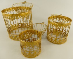 Casa Padrino Art Nouveau Cage Set of 3 Gold - Decorative Metal Cages - Living Room Decoration - Garden Decoration - Baroque & Art Nouveau Decoration Accessories
