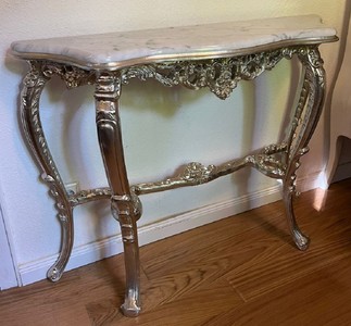 Casa Padrino consolle barocco di lusso argento / bianco - Consolle fatto a mano in legno massello con piano in marmo - Mobile Barocco - Qualità di Lusso - Fatto in Italia