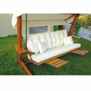 Casa Padrino Luxus Hollywood Schaukel Creme / Braun - Wetterfeste Garten Schaukel mit Sonnendach - Garten Terrassen Hotel Möbel - Luxus Qualität