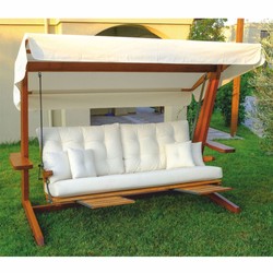 Casa Padrino altalena Hollywood di lusso crema / marrone - Altalena da giardino resistente alle intemperie con tettoia parasole - Mobili per Hotel - Qualità di Lusso