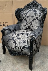 Casa Padrino baroque armchair silver pattern / black - Handmade solid wood living room armchair - Antique style living room armchair - Living room furniture in baroque style - Baroque furniture
