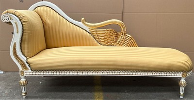 Casa Padrino chaise longue barocco lato sinistro oro / bianco / oro - Recamier in legno massello fatto a mano con strisce - Mobili da soggiorno barocchi - Nobile e Magnifico