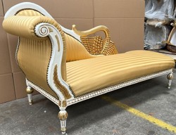 Casa Padrino chaise longue barocco lato sinistro oro / bianco / oro - Recamier in legno massello fatto a mano con strisce - Mobili da soggiorno barocchi - Nobile e Magnifico