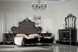 Casa Padrino luxury baroque double bed anthracite gray / black / silver - Magnificent solid wood bed - Luxury bedroom furniture in baroque style - Baroque bedroom furniture - Noble & Magnificent