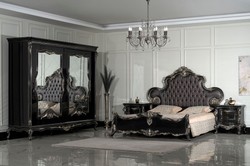 Casa Padrino luxury baroque double bed anthracite gray / black / silver - Magnificent solid wood bed - Luxury bedroom furniture in baroque style - Baroque bedroom furniture - Noble & Magnificent