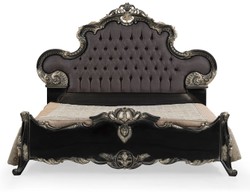 Casa Padrino luxury baroque double bed anthracite gray / black / silver - Magnificent solid wood bed - Luxury bedroom furniture in baroque style - Baroque bedroom furniture - Noble & Magnificent