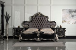 Casa Padrino luxury baroque double bed anthracite gray / black / silver - Magnificent solid wood bed - Luxury bedroom furniture in baroque style - Baroque bedroom furniture - Noble & Magnificent
