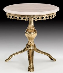 Casa Padrino mesa auxiliar de lujo barroco oro / blanco - Mesa redonda de bronce con tapa de mármol - Muebles de lujo en estilo barroco - Muebles de salón de estilo barroco - Noble y Magnífico