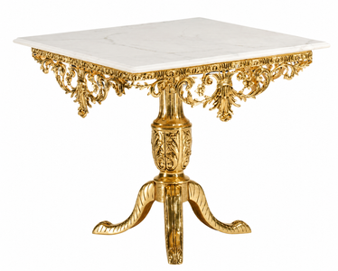 Casa Padrino table à manger baroque de luxe or / blanc - Table de salle à manger carrée en bronze avec plateau en marbre - Meuble de salle à manger de luxe de style baroque - Meuble baroque Casa Padrino table à manger baroque de luxe or / blanc - Table de salle à manger carrée en bronze avec plateau en marbre - Meuble de salle à manger de luxe de style baroque - Meuble baroque