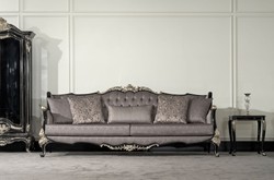 Casa Padrino divano da soggiorno barocco di lusso argento / nero / argento - Magnifico divano barocco fatto a mano con cuscini - Mobili da soggiorno di lusso in stile barocco - Mobili barocchi