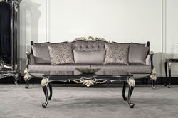 Casa Padrino divano da soggiorno barocco di lusso argento / nero / argento - Magnifico divano barocco fatto a mano con cuscini - Mobili da soggiorno di lusso in stile barocco - Mobili barocchi