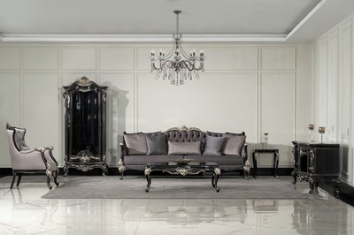 Casa Padrino Luxus Barock Wohnzimmer Sofa Lila / Schwarz / Silber - Prunkvolles Barockstil Sofa mit dekorativen Kissen - Luxus Wohnzimmer Möbel im Barockstil - Barock Möbel