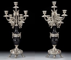 Luxus Barock Bronze Kerzenhalter Set Silber Schwarz Luxury Baroque Bronze Candle Holder Set Silver Black