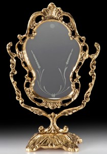 Casa Padrino luxury baroque make up mirror gold 19 x H. 30 cm - Handmade baroque style bronze table mirror - Cosmetic mirror - Baroque decorative accessories - Noble & Magnificent