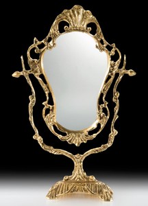Casa Padrino luxury baroque make up mirror gold 28 x H. 45 cm - Handmade baroque style bronze table mirror - Cosmetic mirror - Baroque decorative accessories - Noble & Magnificent