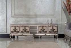 Casa Padrino armoire TV baroque de luxe argent - Magnifique buffet en bois massif avec 4 portes - Meuble de salon de style baroque - Meuble baroque - Noble et Magnifique