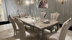 Luxus Barock Massivholz Esstisch Küchentisch Silber Luxury Baroque Solid Wood Dining Table Kitchen Table Silver