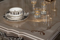 Luxus Barock Massivholz Esstisch Küchentisch Silber Luxury Baroque Solid Wood Dining Table Kitchen Table Silver