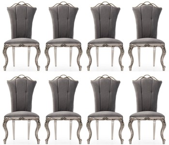 Casa Padrino luxury baroque dining chair set of 8 gray / silver - Magnificent baroque style kitchen chairs - Baroque dining room furniture - Luxury furniture baroque style