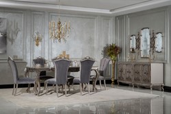 Casa Padrino set di 8 sedie da pranzo barocco di lusso grigio / argento - Sedie da cucina decorate in stile barocco - Mobili da sala da pranzo barocchi di lusso - Mobili barocco