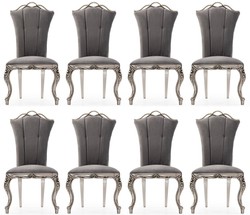 Casa Padrino set di 8 sedie da pranzo barocco di lusso grigio / argento - Sedie da cucina decorate in stile barocco - Mobili da sala da pranzo barocchi di lusso - Mobili barocco